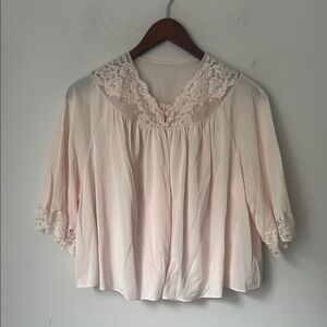 70s Pale Pink Nylon and Lace 3/4 Sleeved Bed Jacket Lace by Shadowline Sz Med #